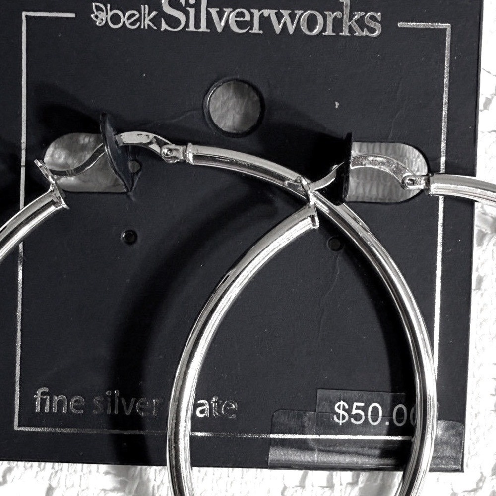 Belk Silverworks Hoop Earrings Round Big 2.5 inch‎ Large Silver Plated Jewelry - Picture 5 of 6